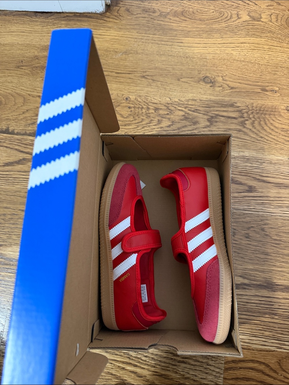 adidas Samba Mary Jane Sneakers in Red with White Stripes and Gum Sole - Picture 4 of 4